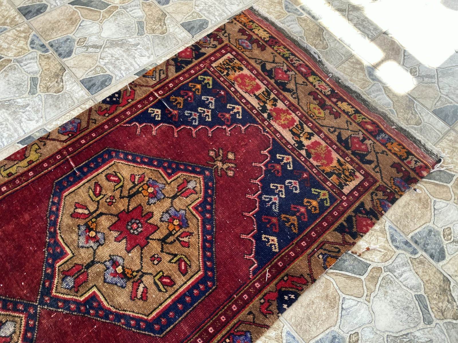 Vintage Anatolian Area Rug | 2.9x7.7 ft Handwoven Wool Antique Farmhouse Carpet