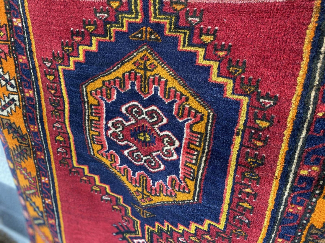 Geometric Turkish Vintage Rug, Farmhouse Handmade Anatolian Village Rug 3x6 ft