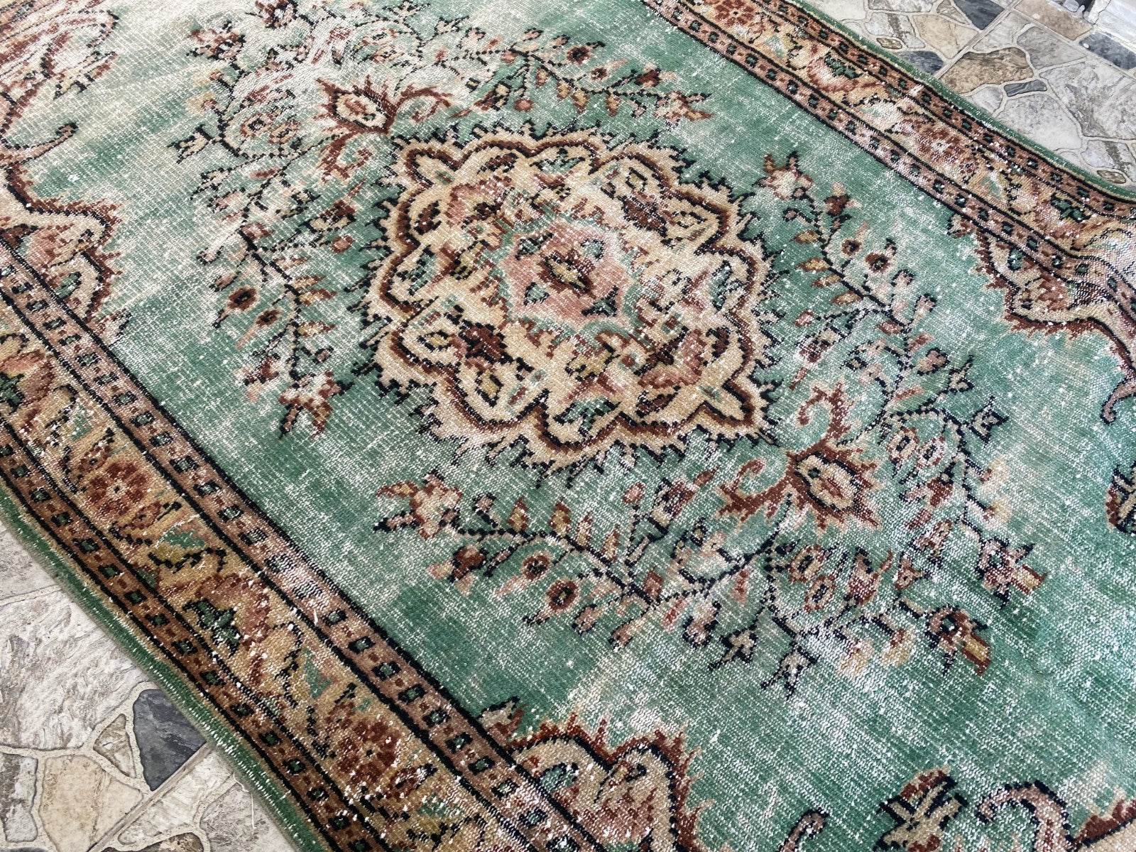 Vintage Hand-Knotted Wool Rug | 5.1 x 8.0 ft Anatolian Area Carpet Faded Rustic