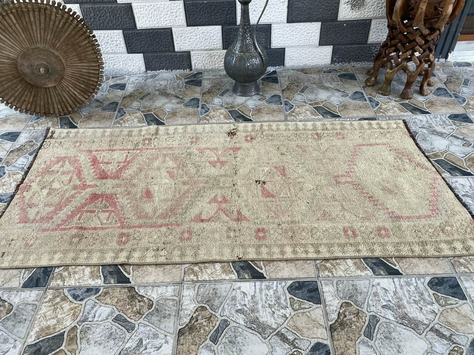 Vintage Rug | Wool Runner Antique Farmhouse Anatolian Handmade Turkish Rug 2x6ft