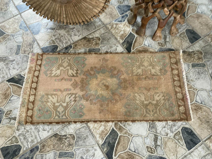 Distressed Vintage Turkish Rug Faded Pastel Wool Boho Accent Mat Runner 1x3 ft