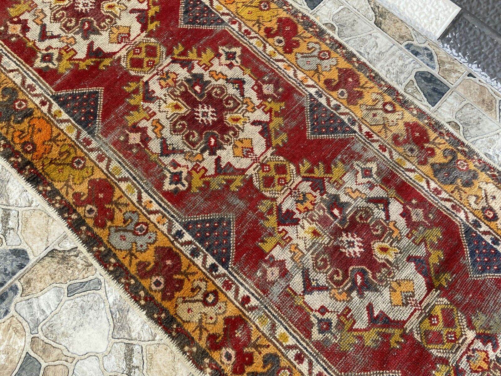 Vintage Turkish Wool Rug - Handmade Antique Red Oushak Kurdish Runner Rug 3x9 ft