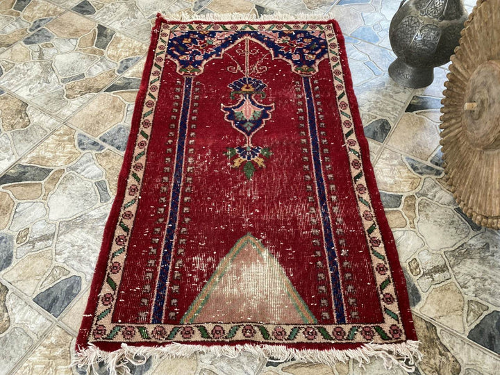 Pre 1980’s ANTIQUE ANATOLIAN FARMHOUSE RUG - GEOMETRIC PRAYER TURKISH VINTAGE