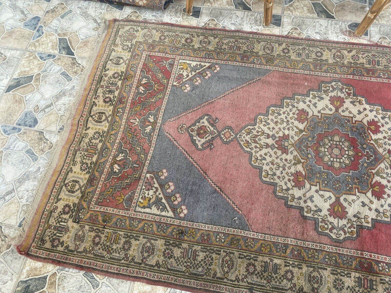 Vintage Turkish Rug | Tribal Hand-Knotted Wool Farmhouse Antique Carpet 4.16 x 7.93 ft