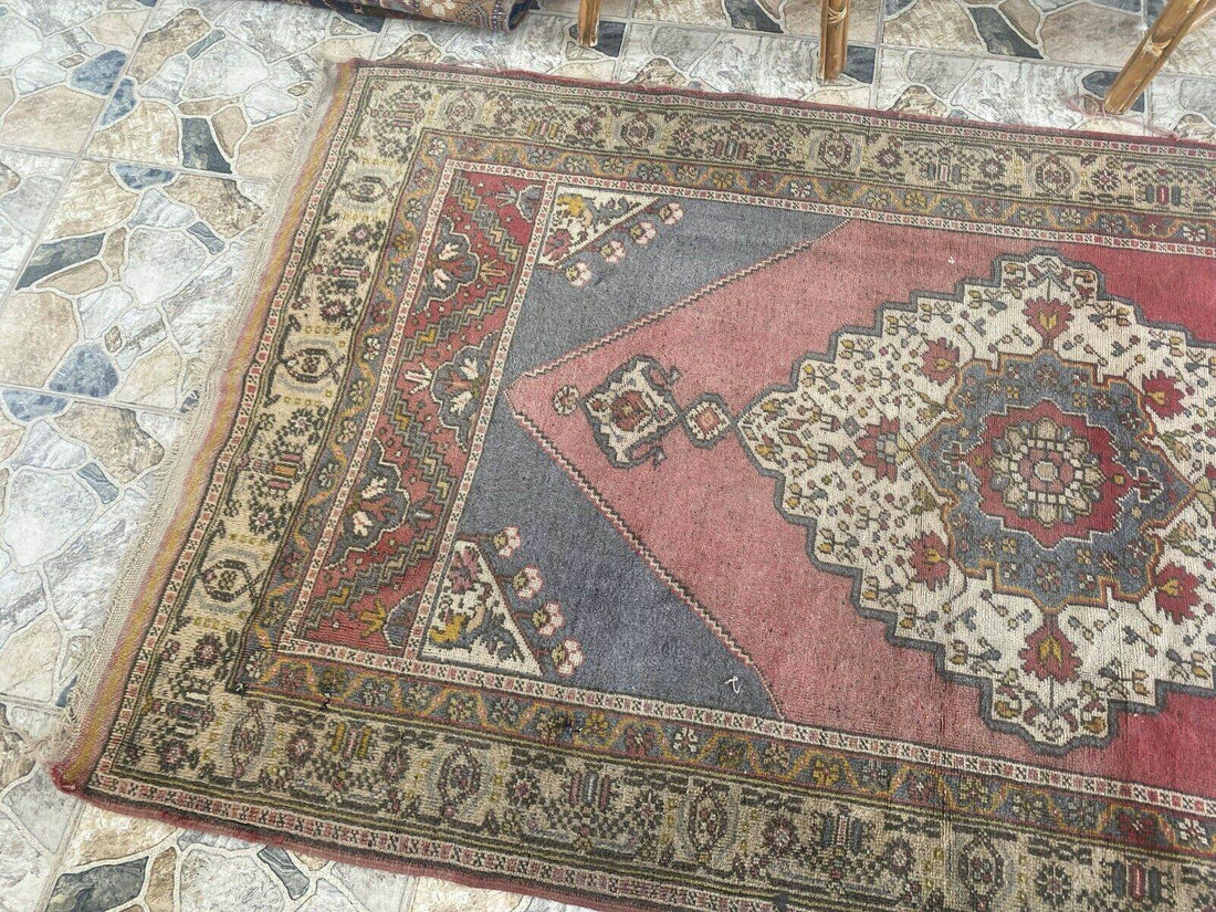 Vintage Turkish Rug | Tribal Hand-Knotted Wool Farmhouse Antique Carpet 4.16 x 7.93 ft