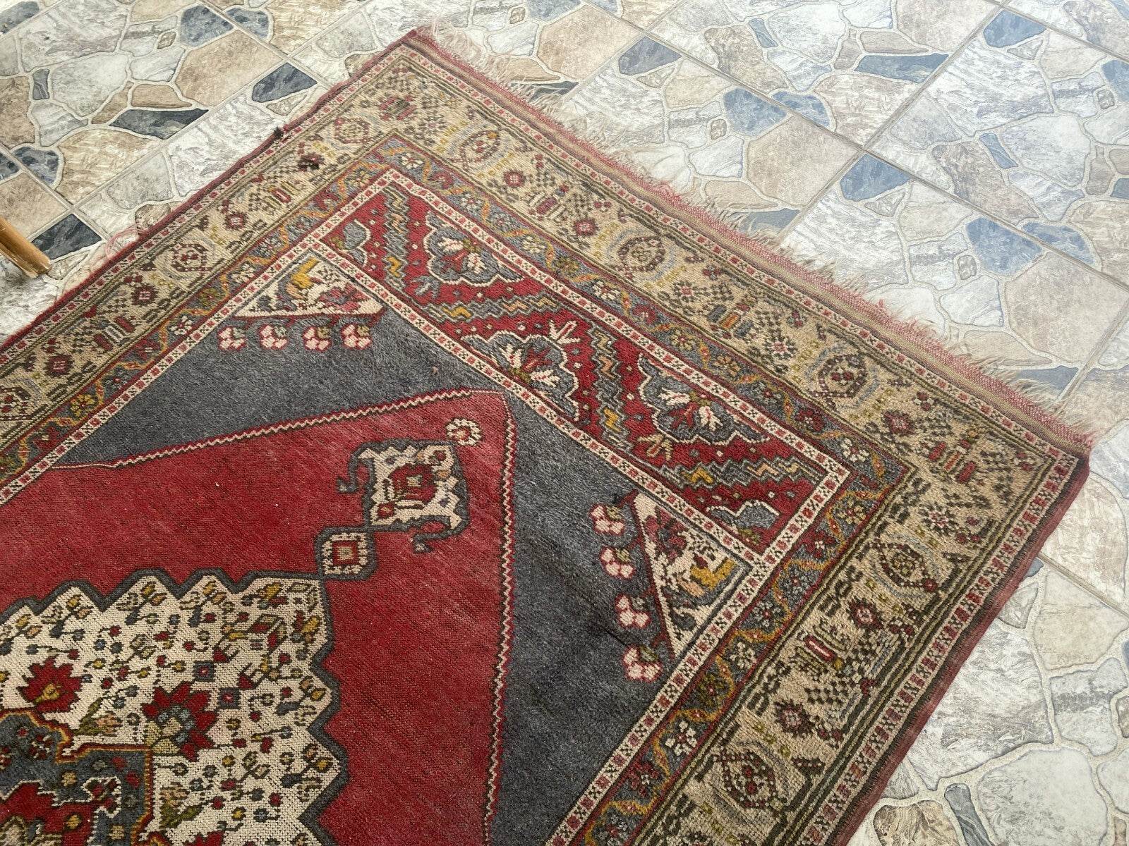 Vintage Turkish Rug | Tribal Hand-Knotted Wool Farmhouse Antique Carpet 4.16 x 7.93 ft