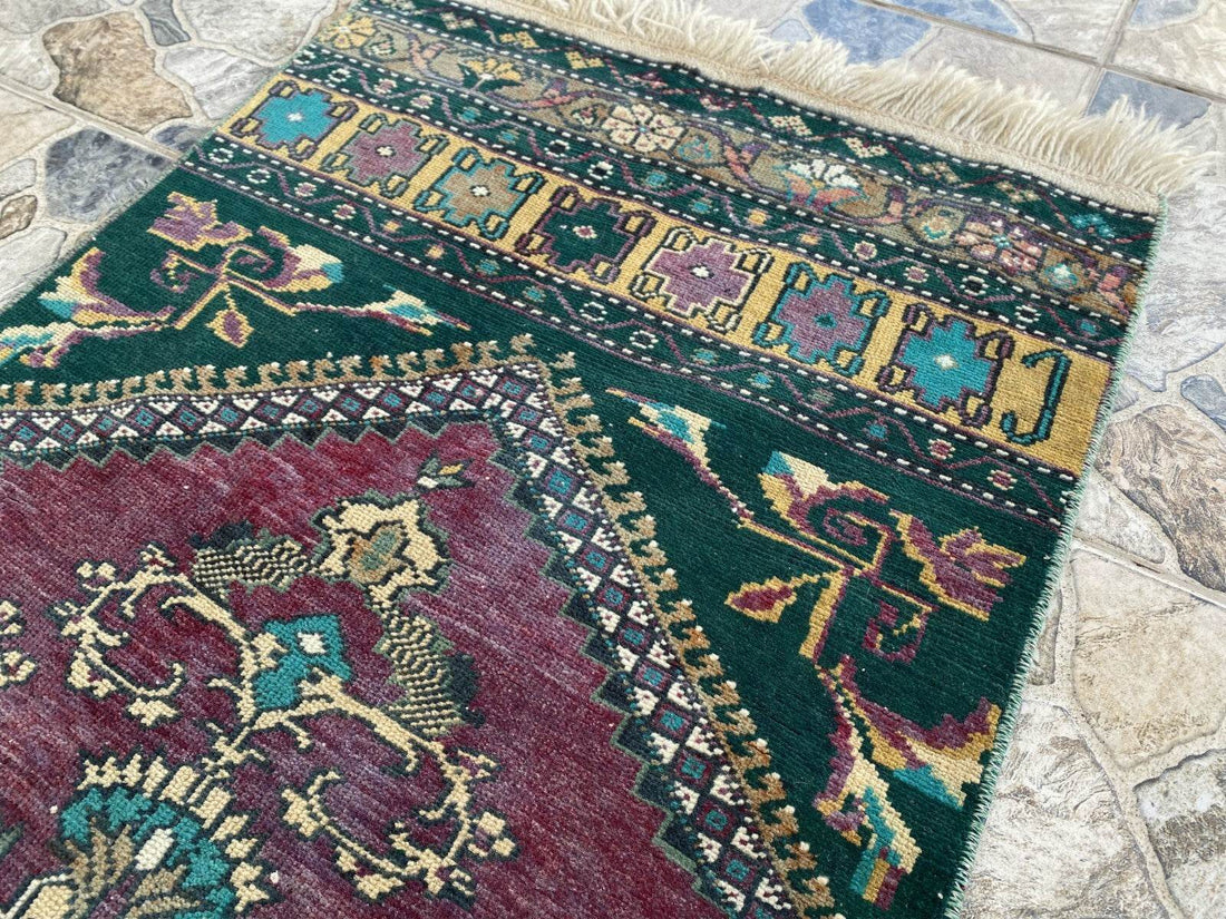 Handmade Turkish Vintage Rug | 1960s Tribal Wool Farmhouse Antique Runner Carpet