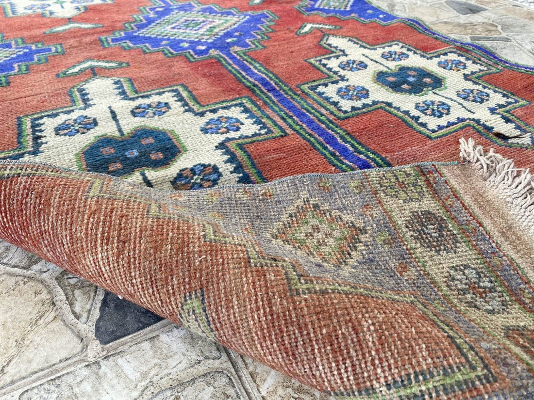 Hand-Knotted Turkish Anatolian Wool Rug | Vintage Tribal Oushak Unique Carpet