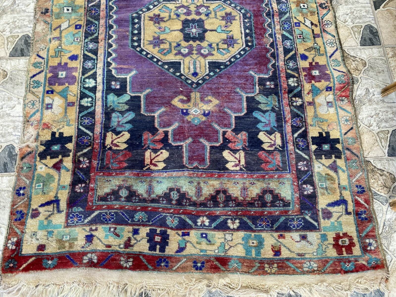 Vintage Turkish Anatolian Rug | 3.9 x 7.1 ft | Hand-Knotted Rug Wool Area Carpet