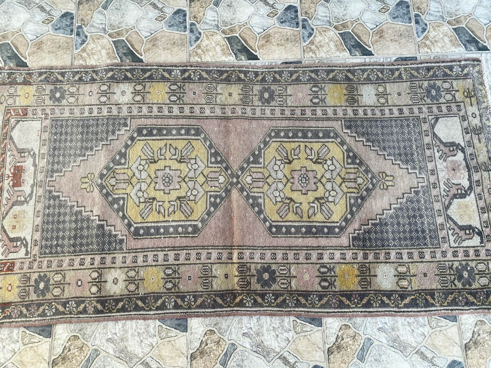 Geometric Turkish Vintage Rug | Handwoven Anatolian Area 1960s Wool Authentic