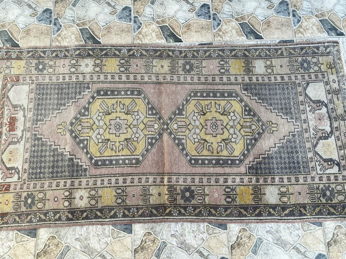 Geometric Turkish Vintage Rug | Handwoven Anatolian Area 1960s Wool Authentic