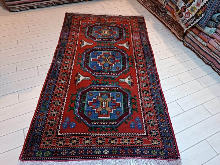 Vintage Caucasian Rug | 4.43 x 7.74 ft | Tribal Handmade Wool Farmhouse Carpet