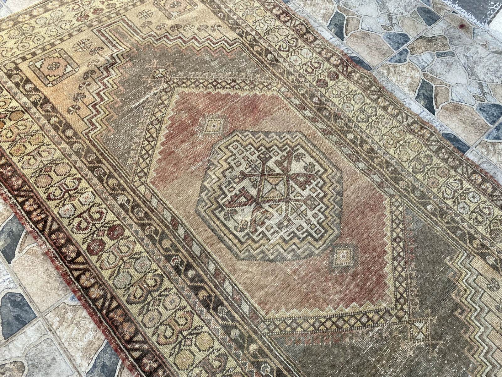 Vintage Turkish Oushak Rug, 4 x 7 ft Red Handmade Wool Antique Tribal Area Rug