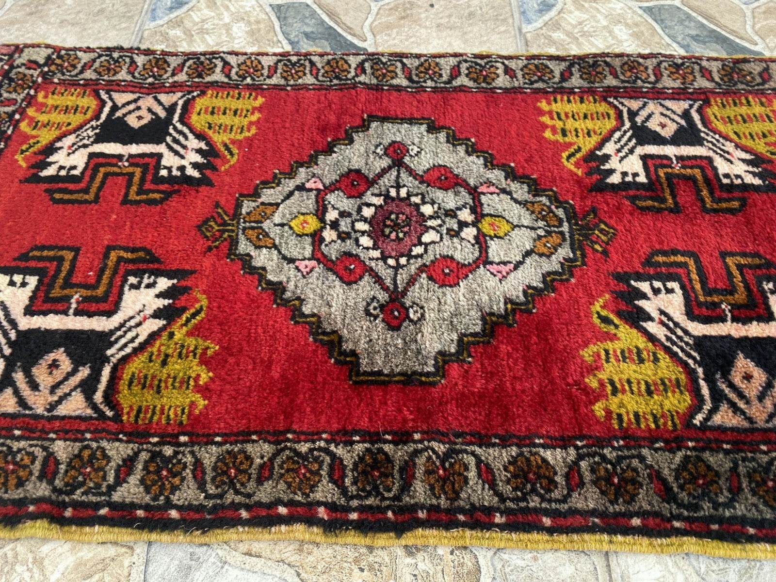 Vintage Rug | AntiqueWool Farmhouse Anatolian Handmade Turkish Small 1.7x3.5ft