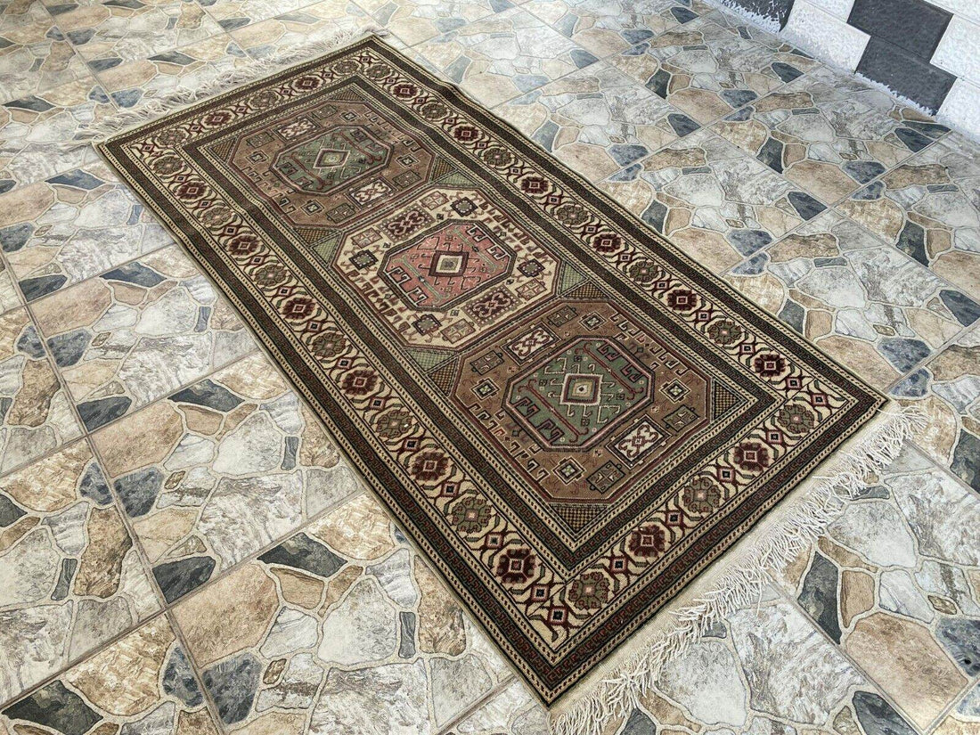Geometric Turkish Vintage Rug, Vintage Anatolian Kazakh Motif Village Rug 3x6 ft
