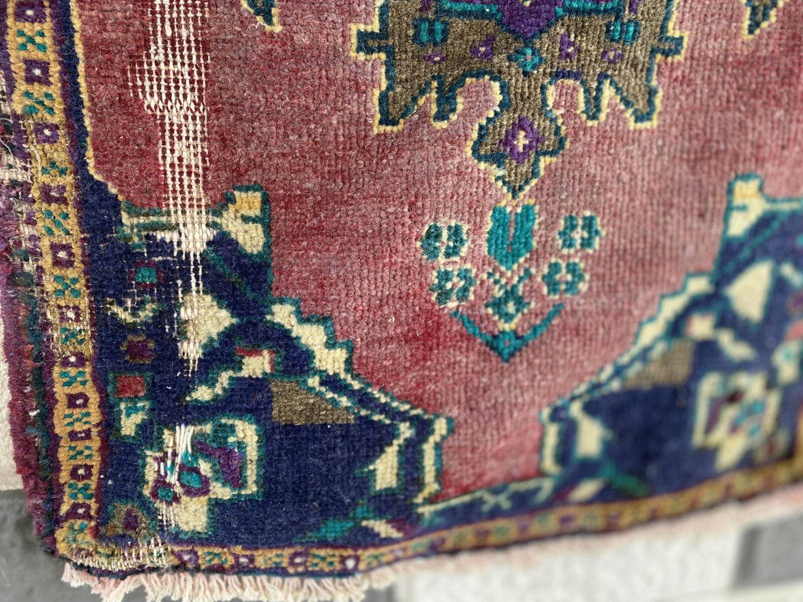 Vintage Turkish Oushak Rug, 1x3 ft Terracotta Handmade Wool Antique Tribal Small