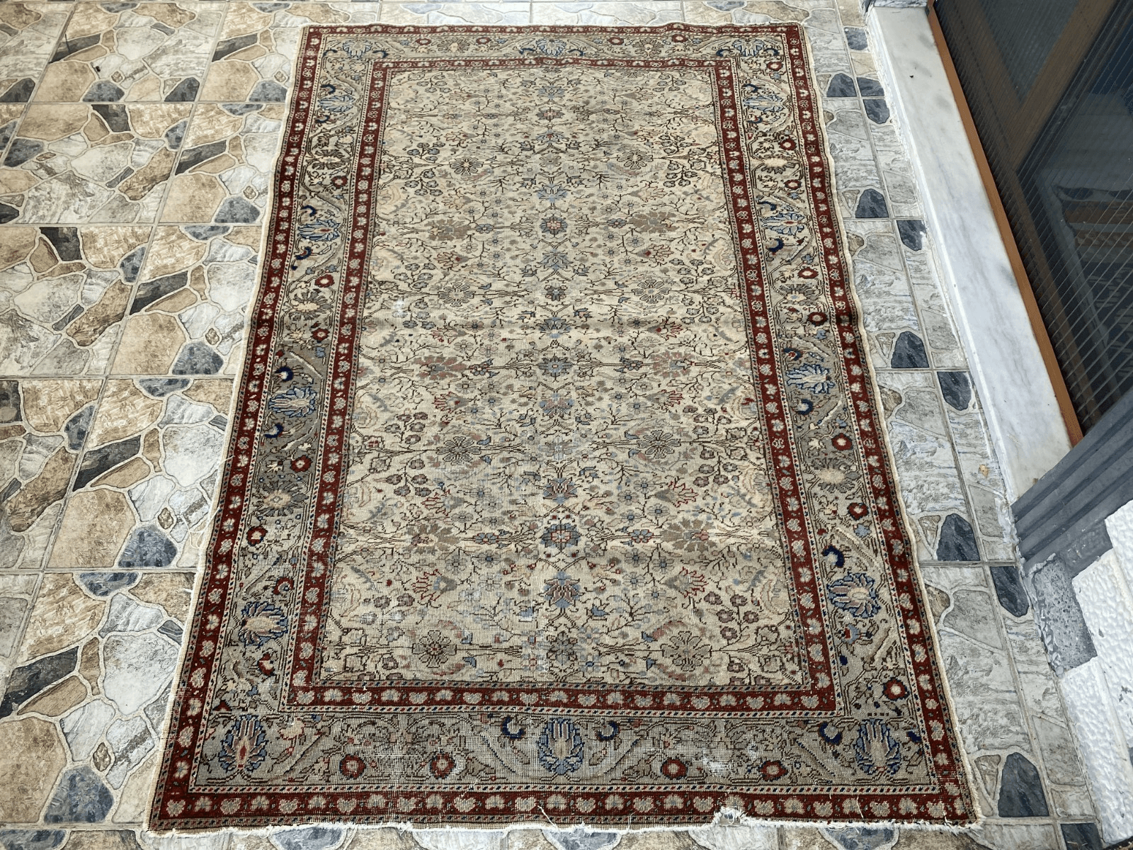 Vintage Anatolian Area Rug | 4.5x6.8 ft Antique Turkish Oushak | Faded Farmhouse