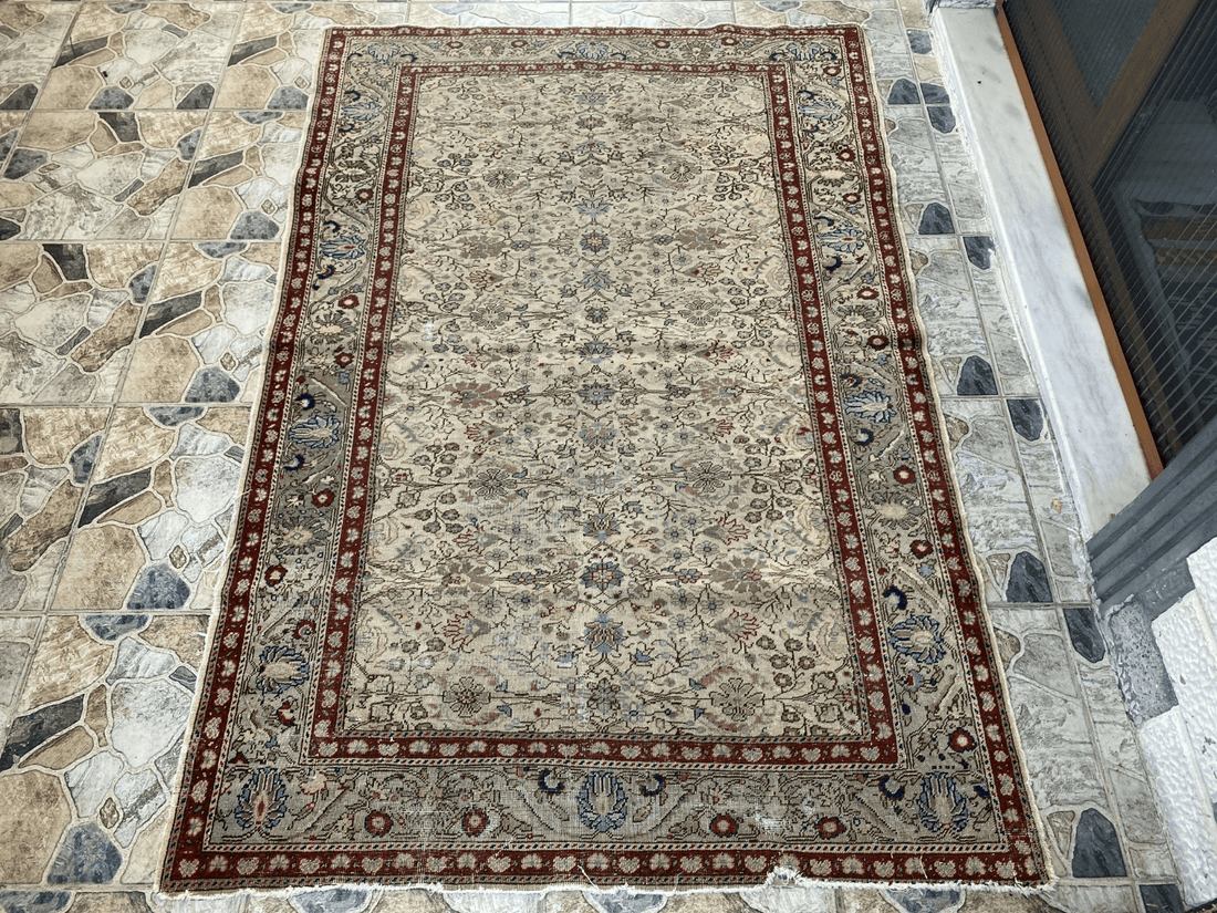 Vintage Anatolian Area Rug | 4.5x6.8 ft Antique Turkish Oushak | Faded Farmhouse