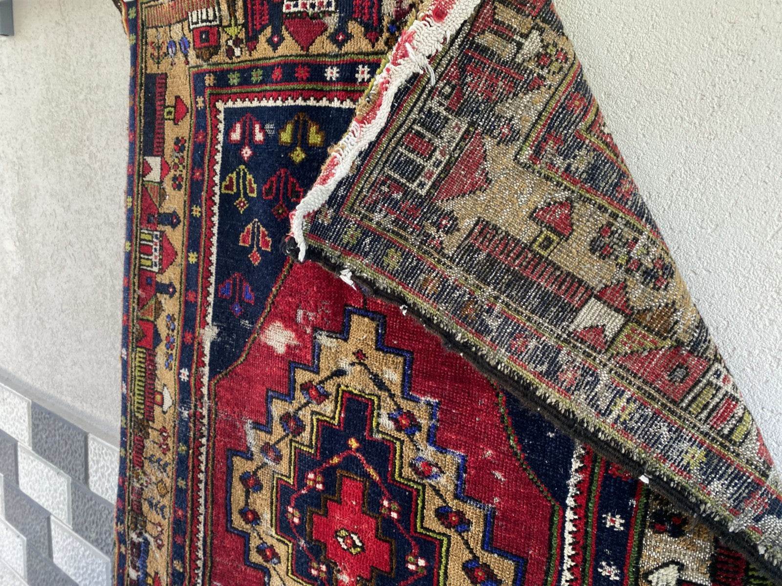 Vintage Turkish Tribal Rug | 3 x 9 ft Farmhouse Hand-Knotted Wool Geometric Rug