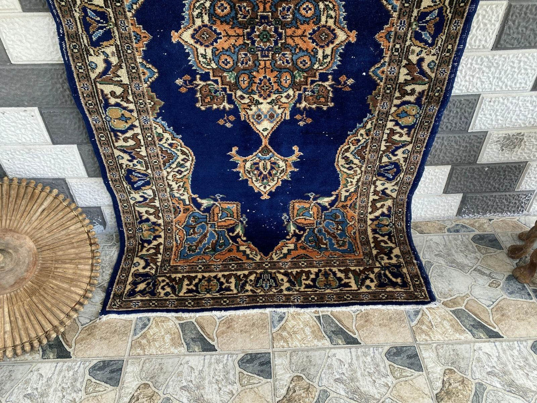 Vintage Turkish Oushak Rug, 4 x 7 ft Handmade Wool Antique Tribal Area Wool Rug