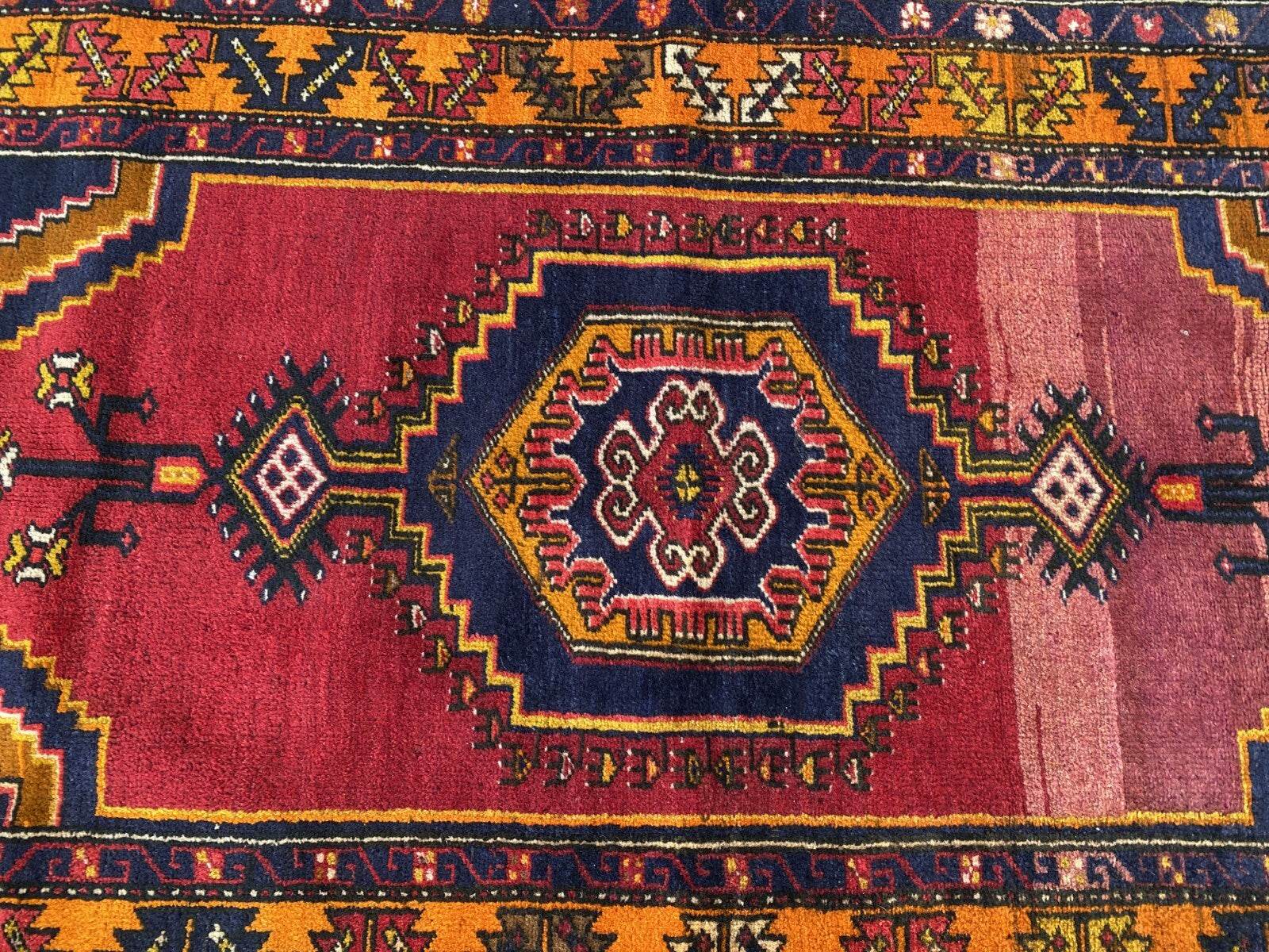 Geometric Turkish Vintage Rug, Farmhouse Handmade Anatolian Village Rug 3x6 ft
