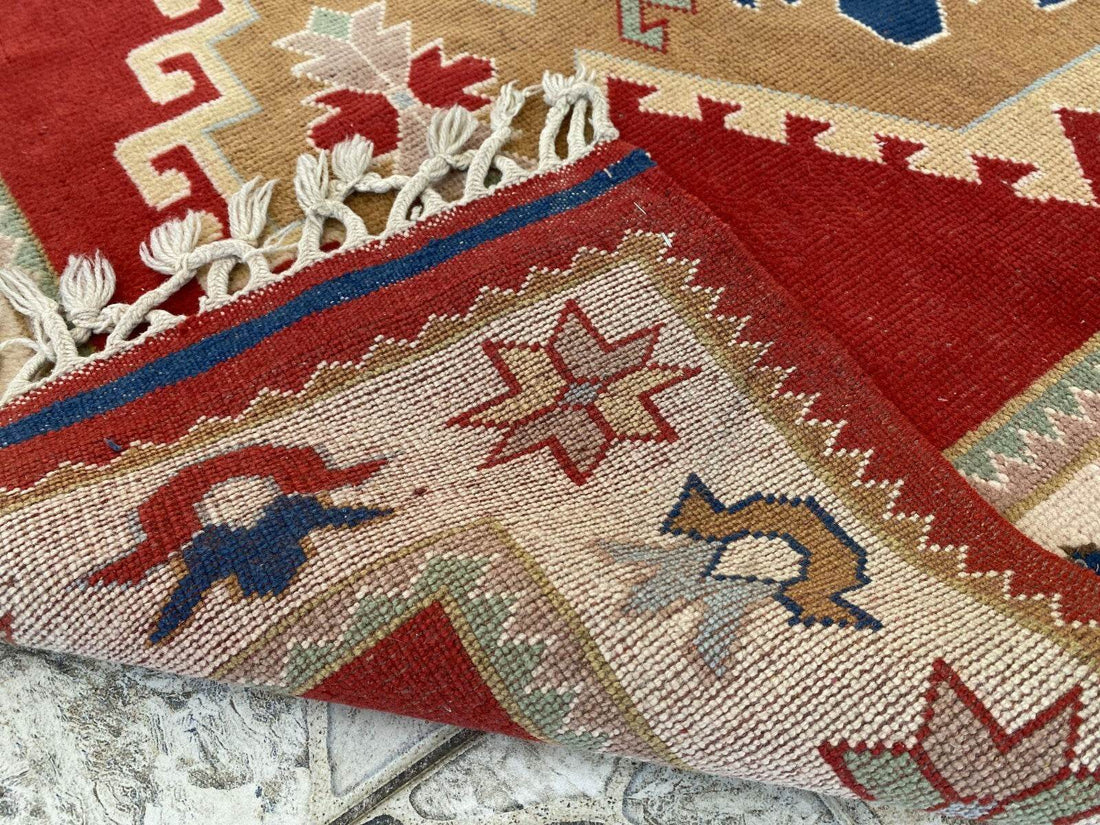 Geometric Turkish Vintage Rug,Farmhouse Handmade Anatolian Village Rug 4.2x6.2ft