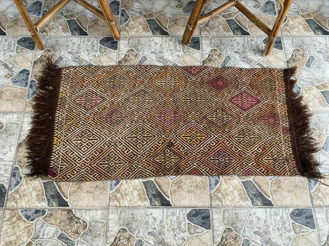 Vintage Turkish Oushak Rug, 1.8x3.7ft Red Handmade Wool Antique Tribal Small Rug