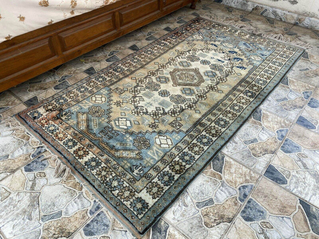 Vintage 1990s Turkish Oushak Rug | Geometric Handwoven Wool Carpet 3'5'' x 6'3''