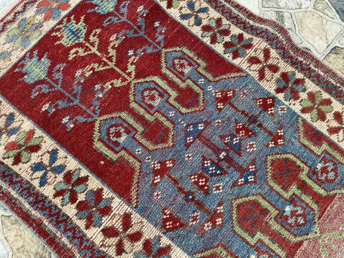Vintage Turkish Wool Rug - 2 x 4 | Hand-Knotted Antique Oushak Anatolian Tribal