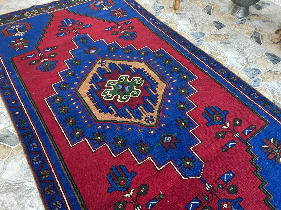 Vintage Rug | Wool Area Antique Farmhouse Anatolian Handmade Turkish Rug 4x7ft