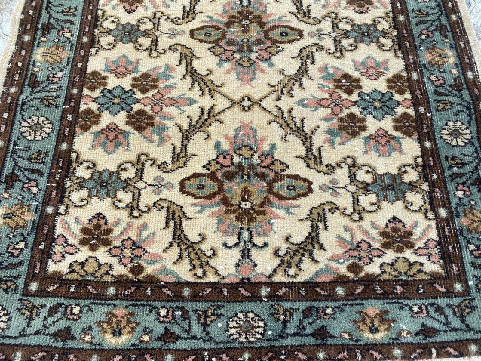 Vintage Anatolian Area Rug, 3.3x6.3 ft Hand-Knotted Wool Faded Rustic Geometric