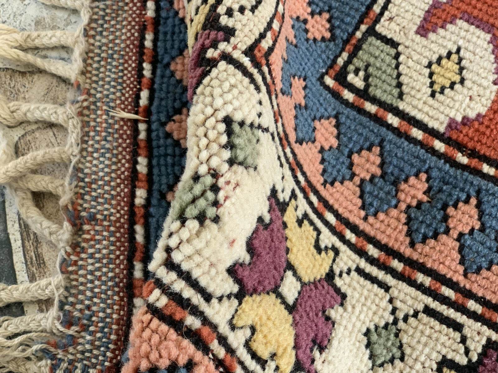 Vintage Handmade Turkish Wool Rug Anatolian Farmhouse Geometric Oushak 4.1x5.4ft