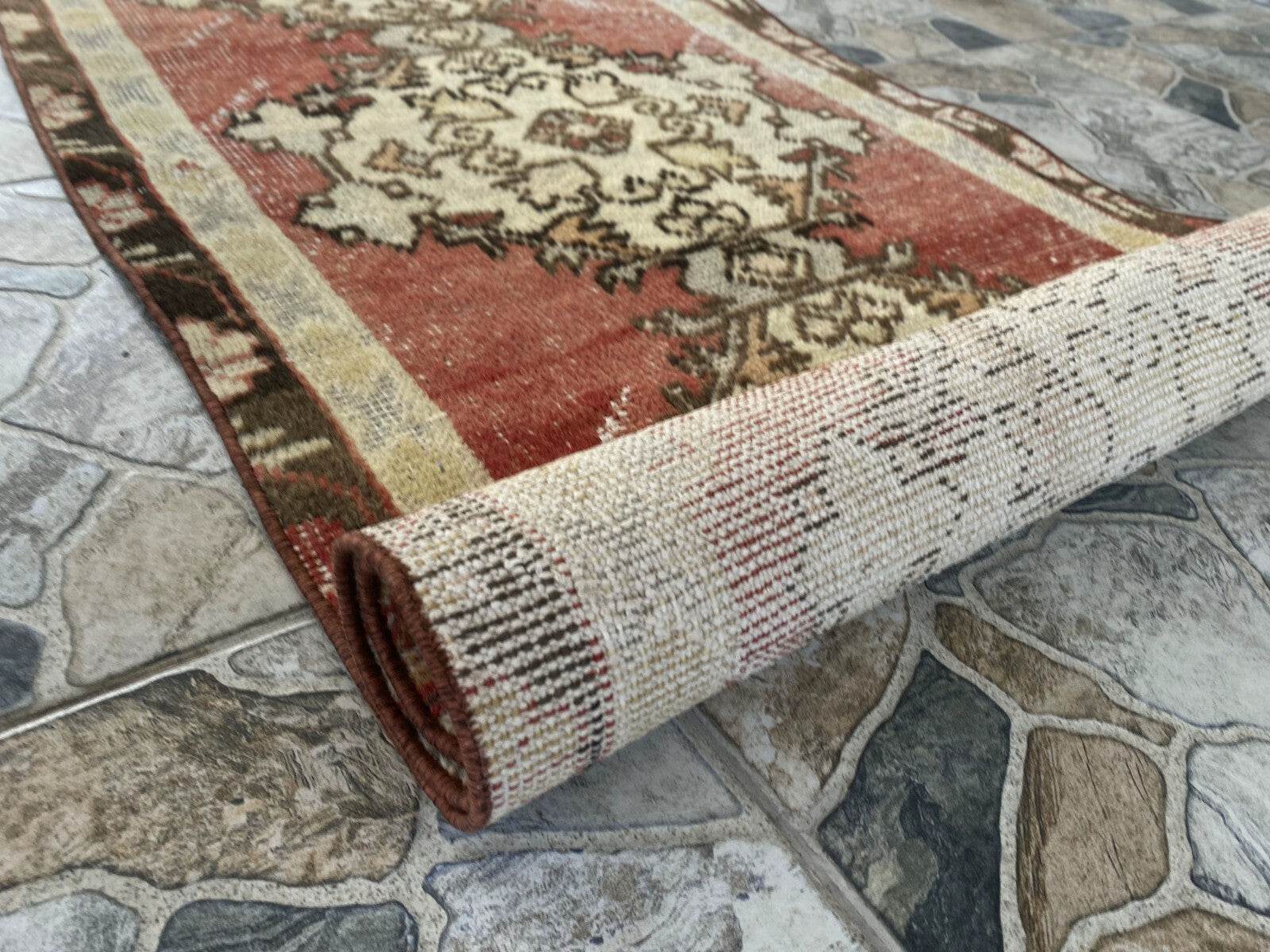 Vintage Rug | Antique Wool Farmhouse Anatolian Runner Handmade Turkish 2.4x8.9ft