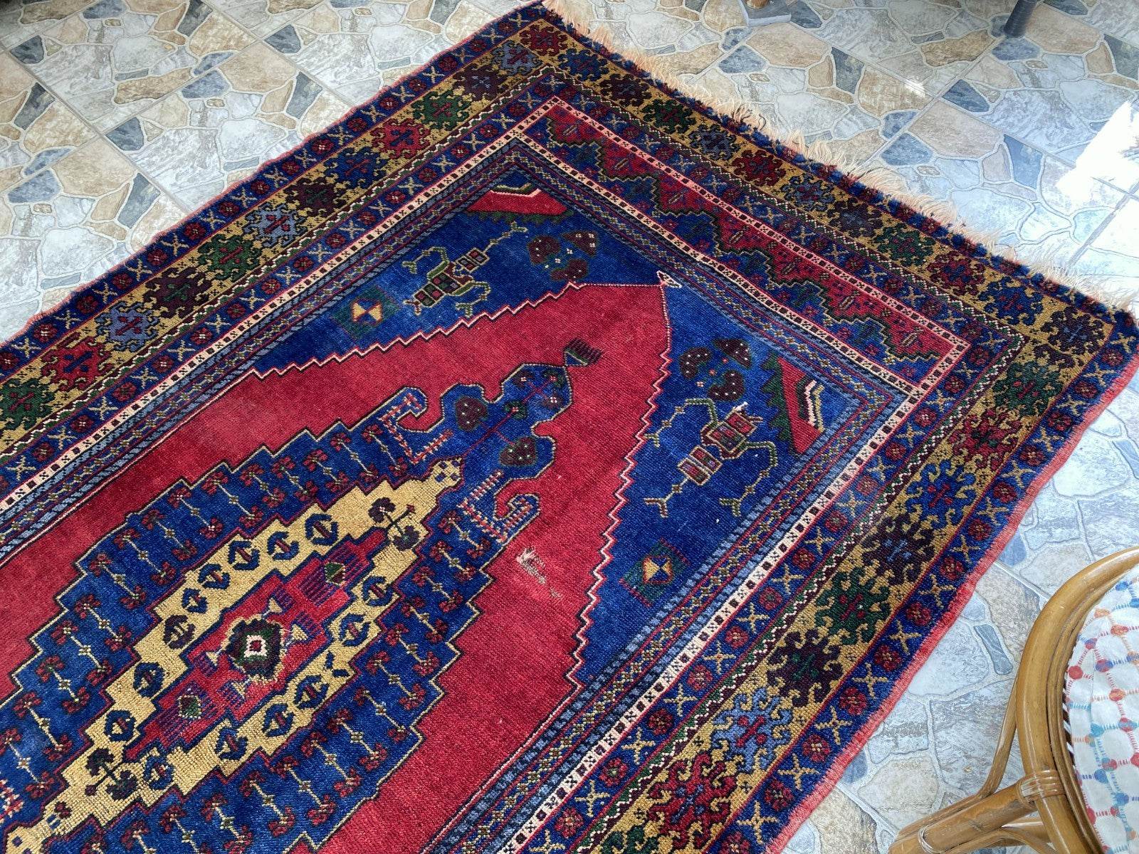 Vintage Rug | Wool Area Antique Farmhouse Anatolian Handmade Turkish Rug 5x9ft