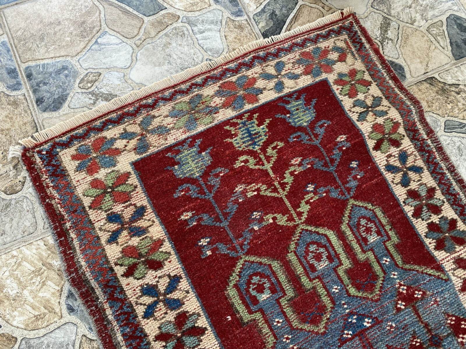 Vintage Turkish Wool Rug - 2 x 4 | Hand-Knotted Antique Oushak Anatolian Tribal