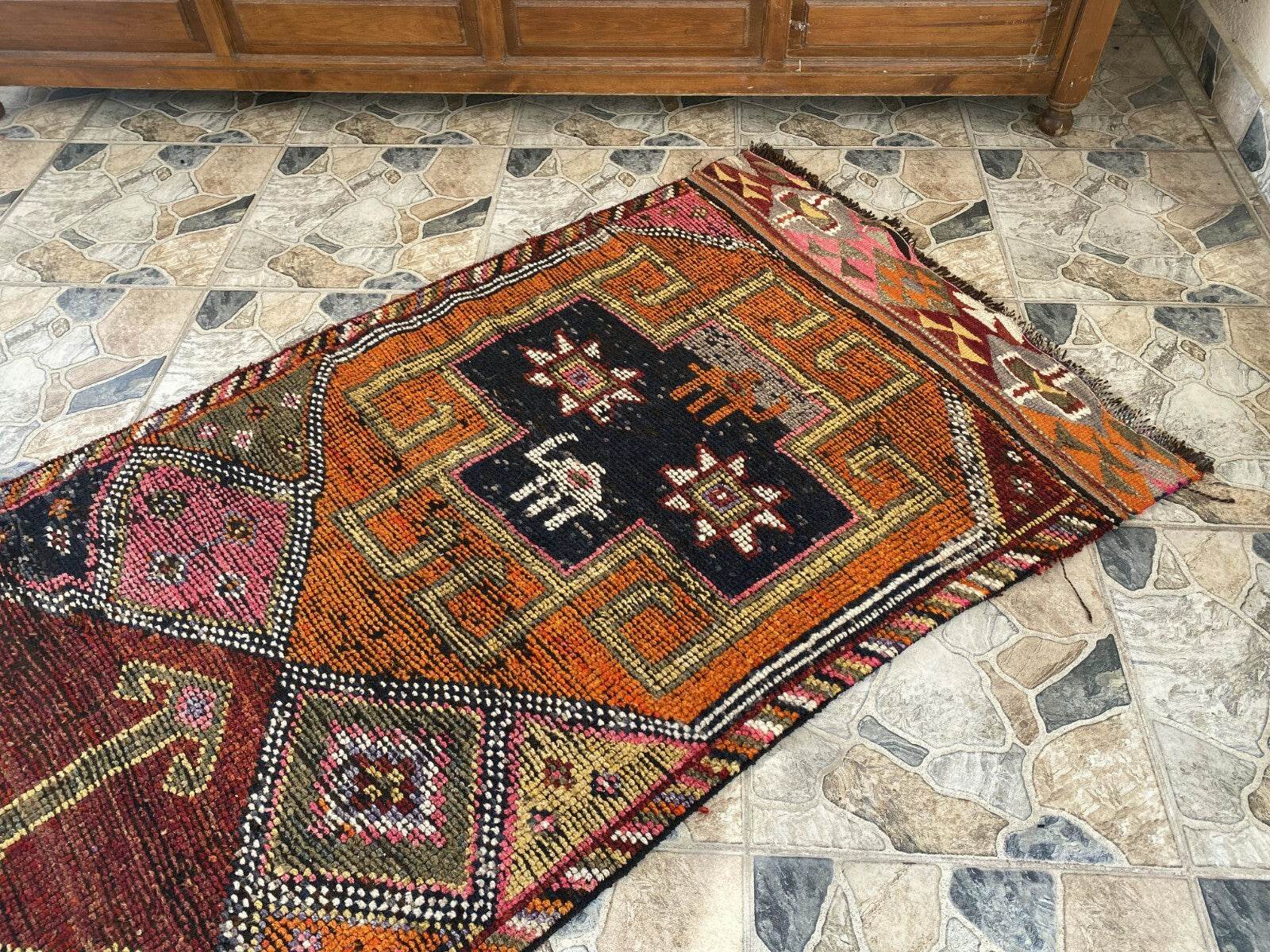 Vintage Kurdish Herki Rug | 1960s Turkish Anatolian Hand-Knotted Wool Runner Rug