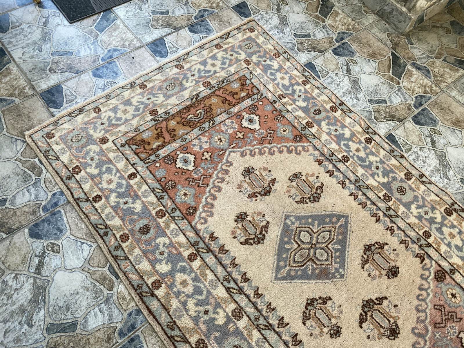 Vintage Kula Area Rug | 3.4 x 6.0 ft Hand-Knotted Wool Antique Farmhouse Carpet