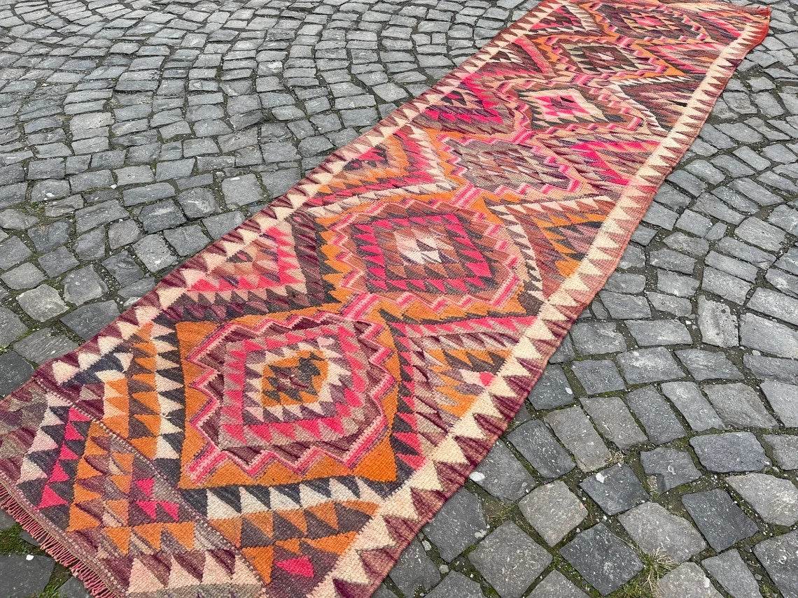 Vintage Kurdish Herki Rug | 1960s Turkish Anatolian Hand-Knotted Wool Runner Rug 3x11 ft