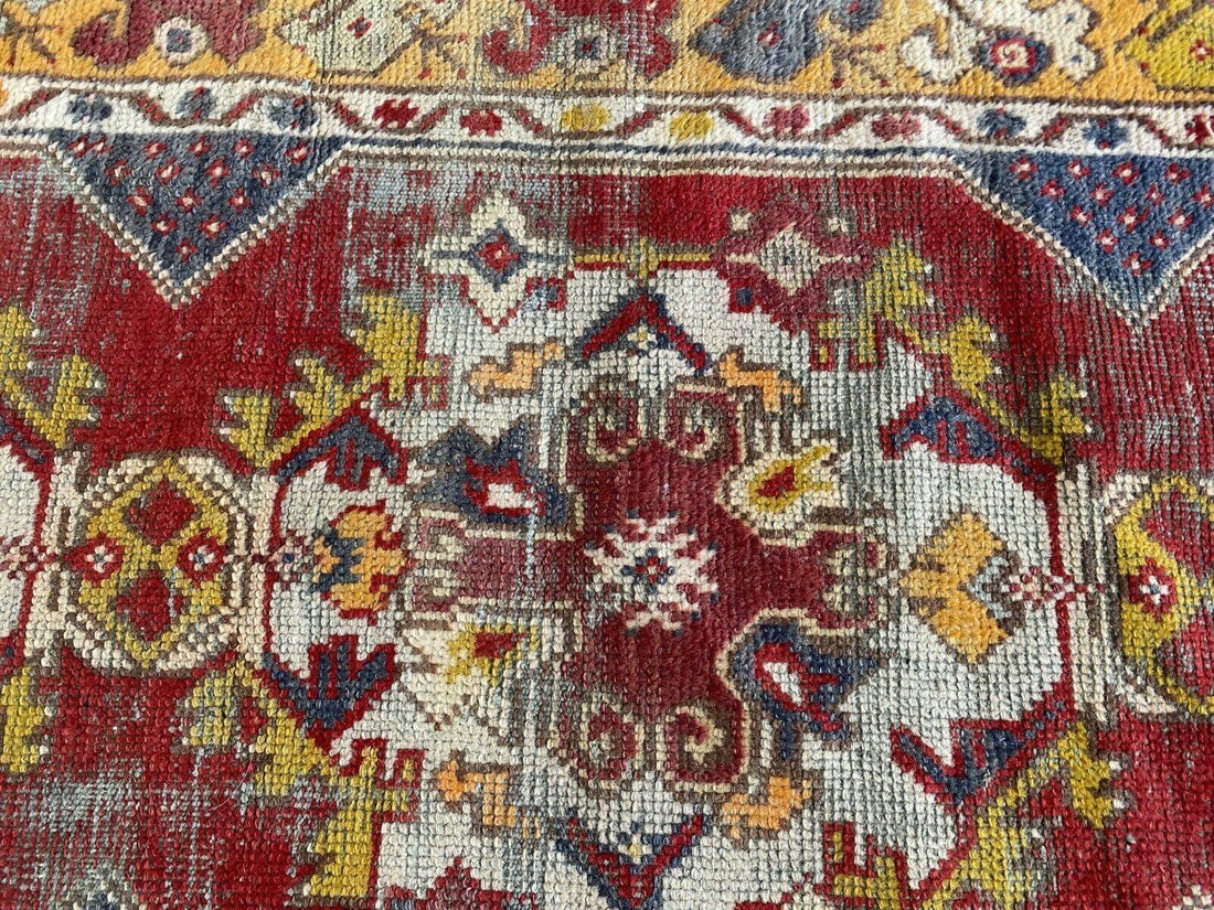 Vintage Turkish Wool Rug - Handmade Antique Red Oushak Kurdish Runner Rug 3x9 ft