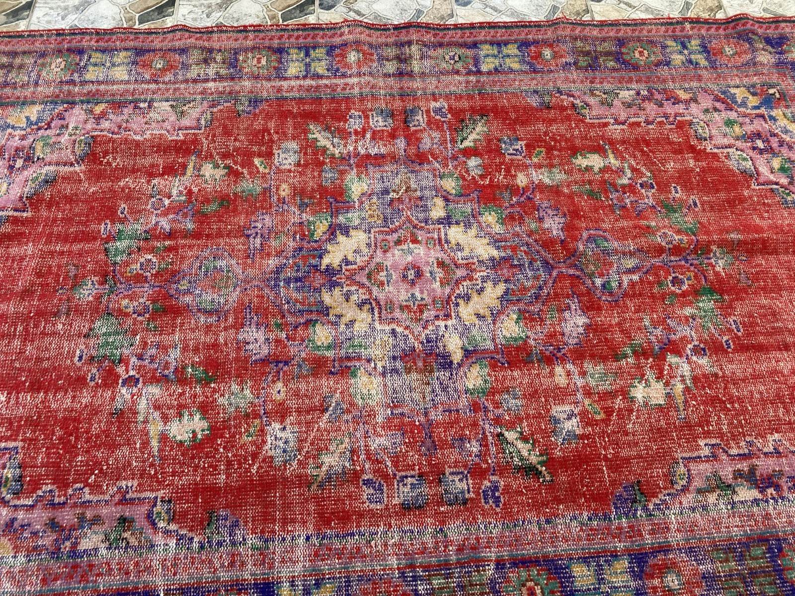 Vintage Hand-Knotted Wool Rug | 6.0 x 9.8 ft Anatolian Area Carpet Faded Tribal