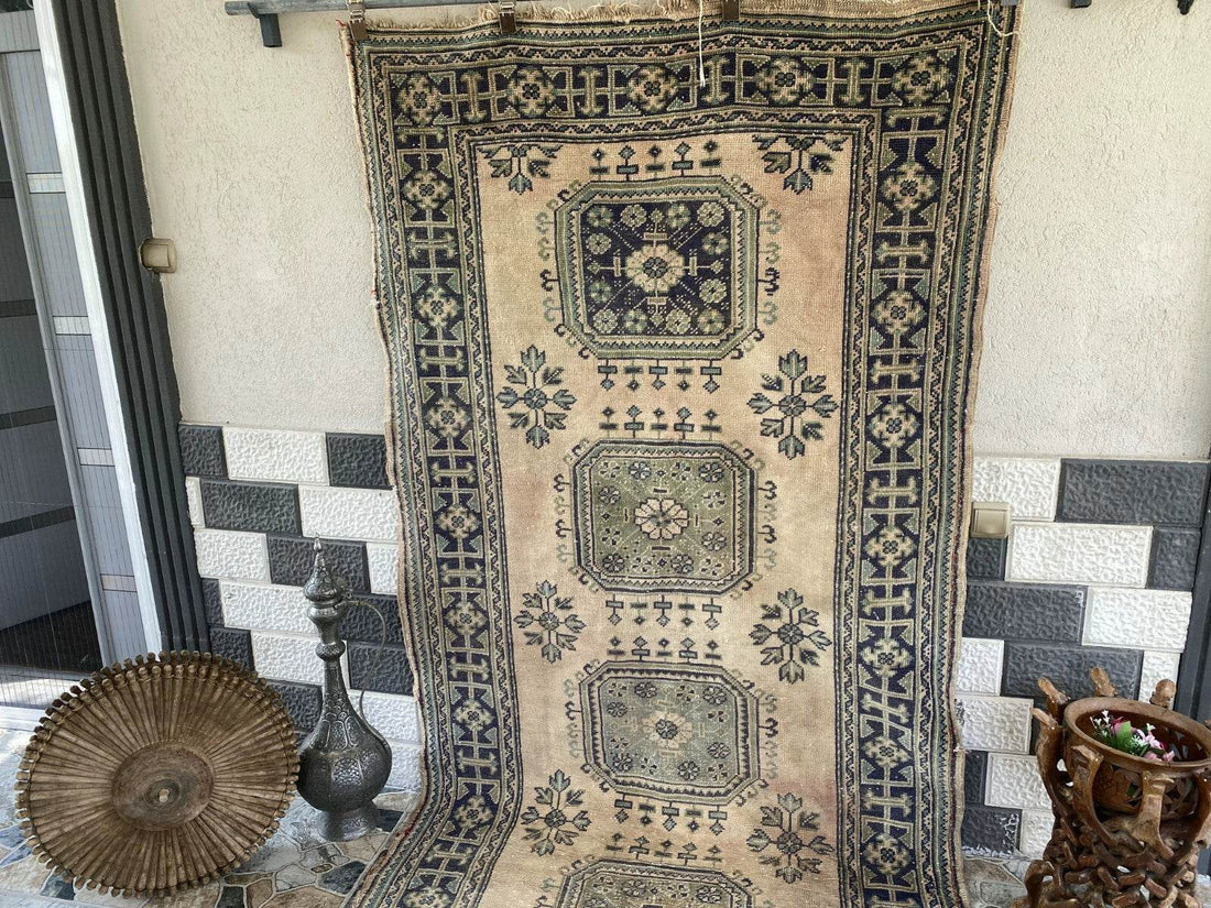Vintage Turkish Oushak Runner | 4.33 x 9.18 ft | Hand-Knotted Wool Farmhouse Rug