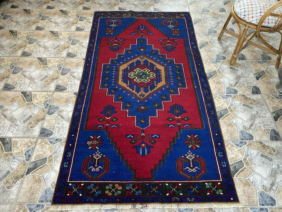 Vintage Rug | Wool Area Antique Farmhouse Anatolian Handmade Turkish Rug 4x7ft