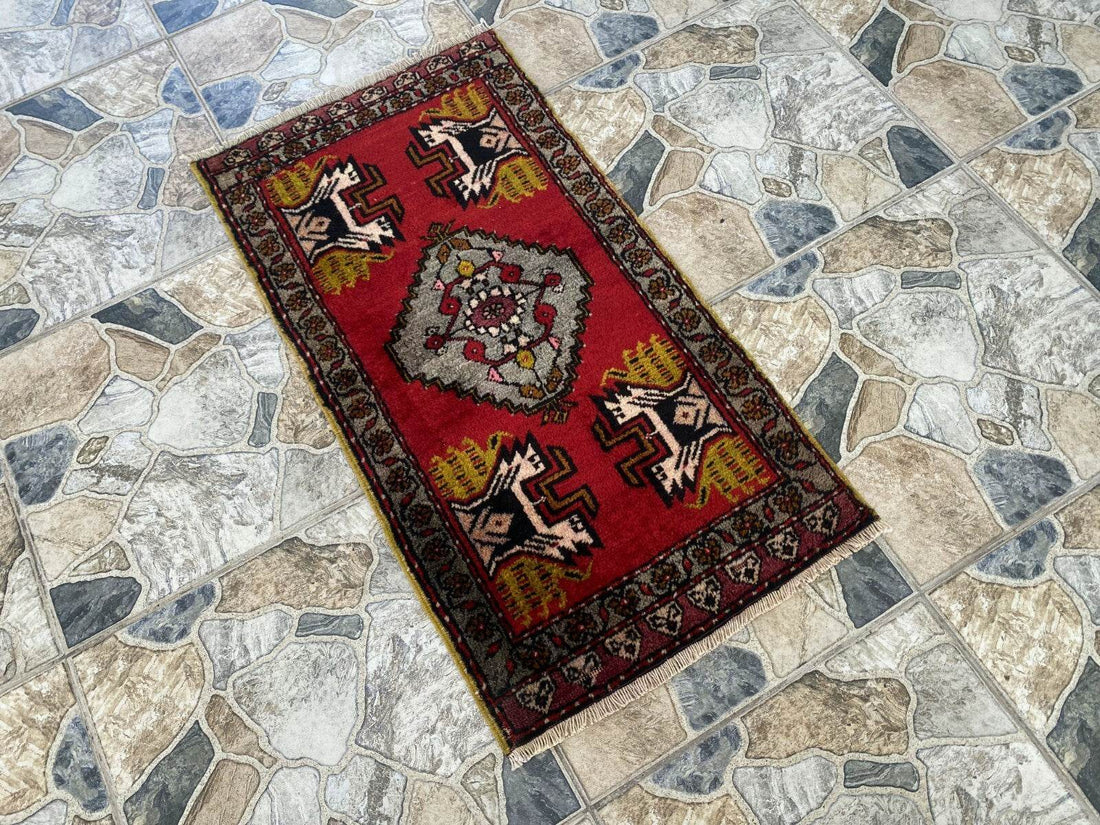Vintage Rug | AntiqueWool Farmhouse Anatolian Handmade Turkish Small 1.7x3.5ft