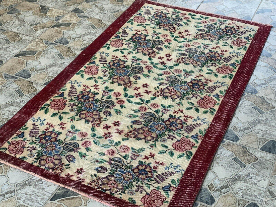 Vintage Turkish Rug | Oushak Handmade Wool Farmhouse Carpet Antique 3.3 x 5.2 ft