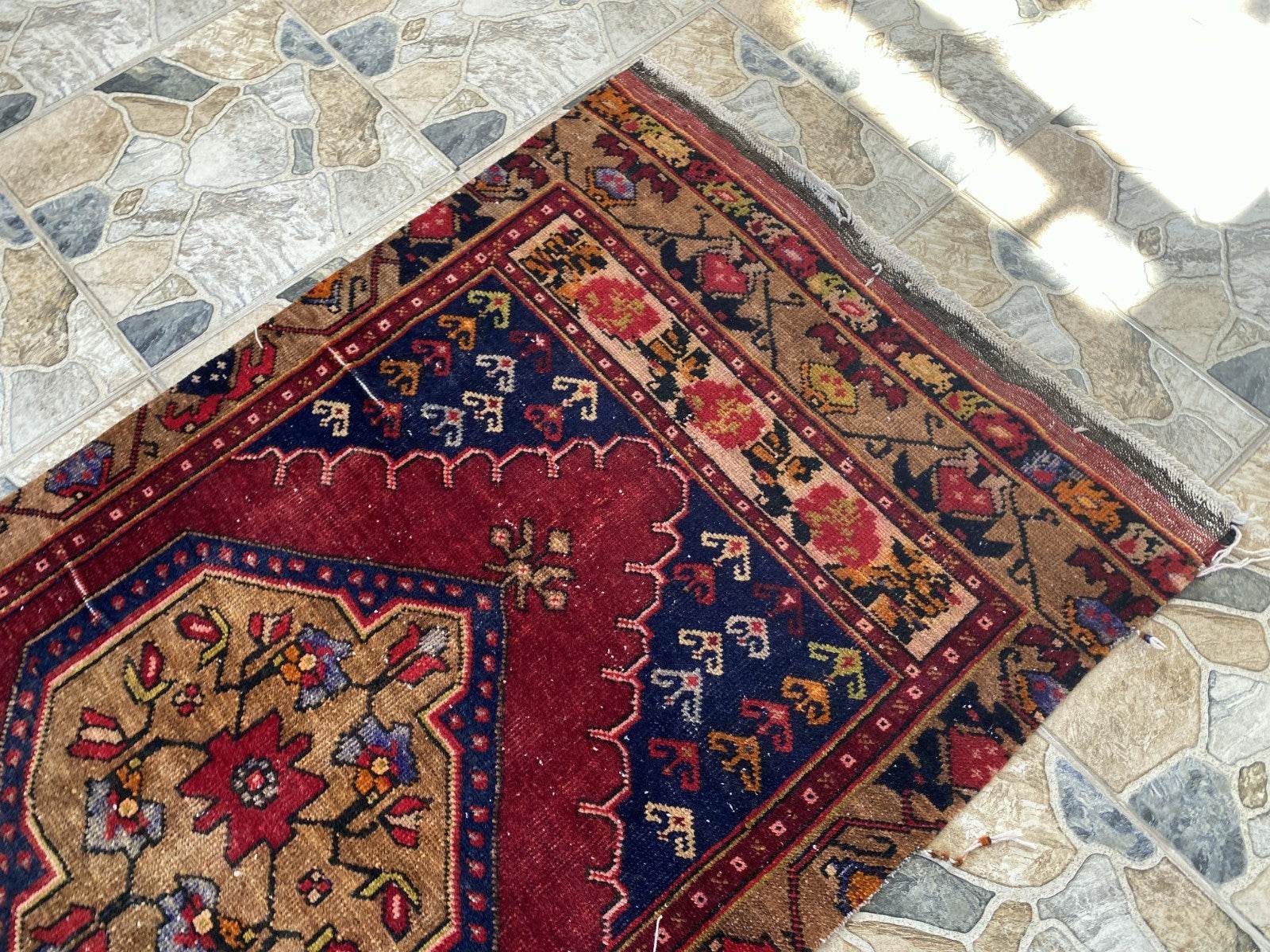 Vintage Anatolian Area Rug | 2.9x7.7 ft Handwoven Wool Antique Farmhouse Carpet