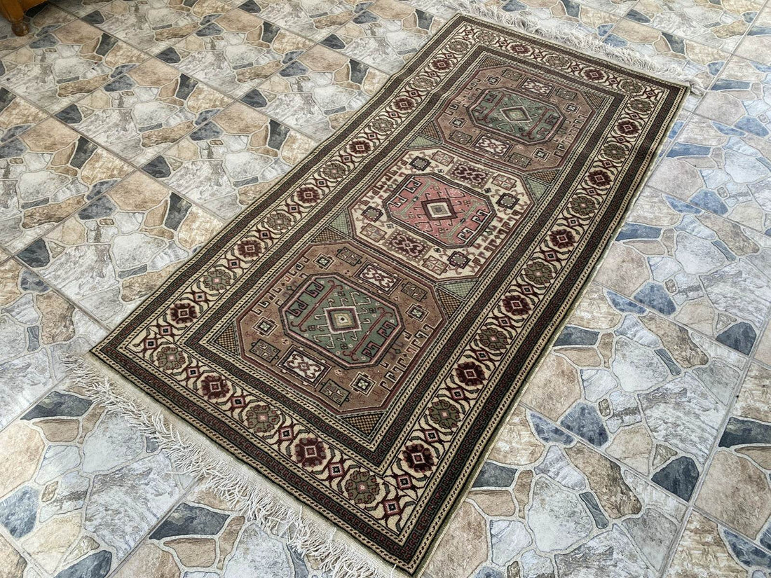 Geometric Turkish Vintage Rug, Vintage Anatolian Kazakh Motif Village Rug 3x6 ft