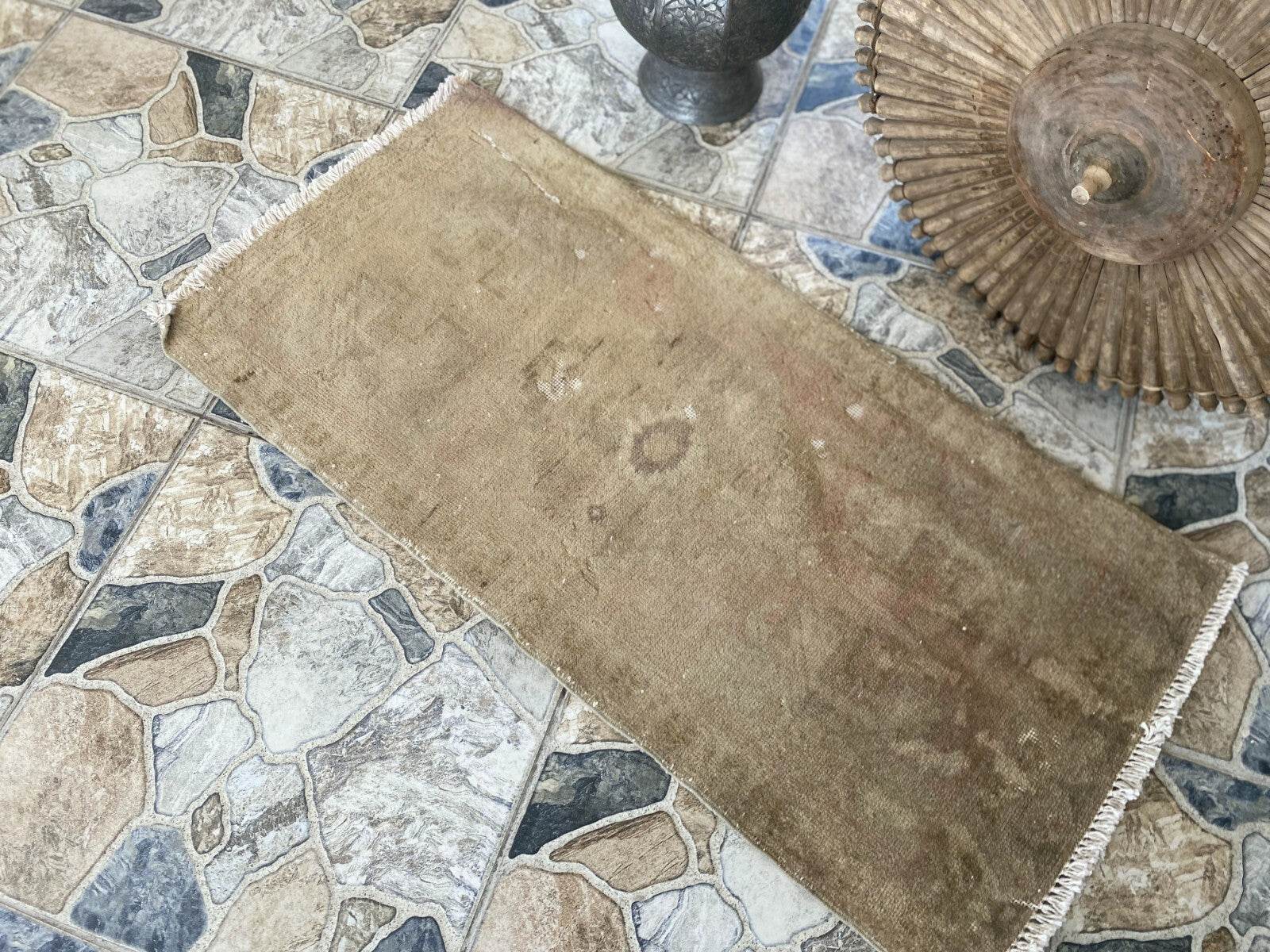 Faded Vintage Turkish Rug | 1960s Anatolian Handmade Wool | Neutral Earth Tones