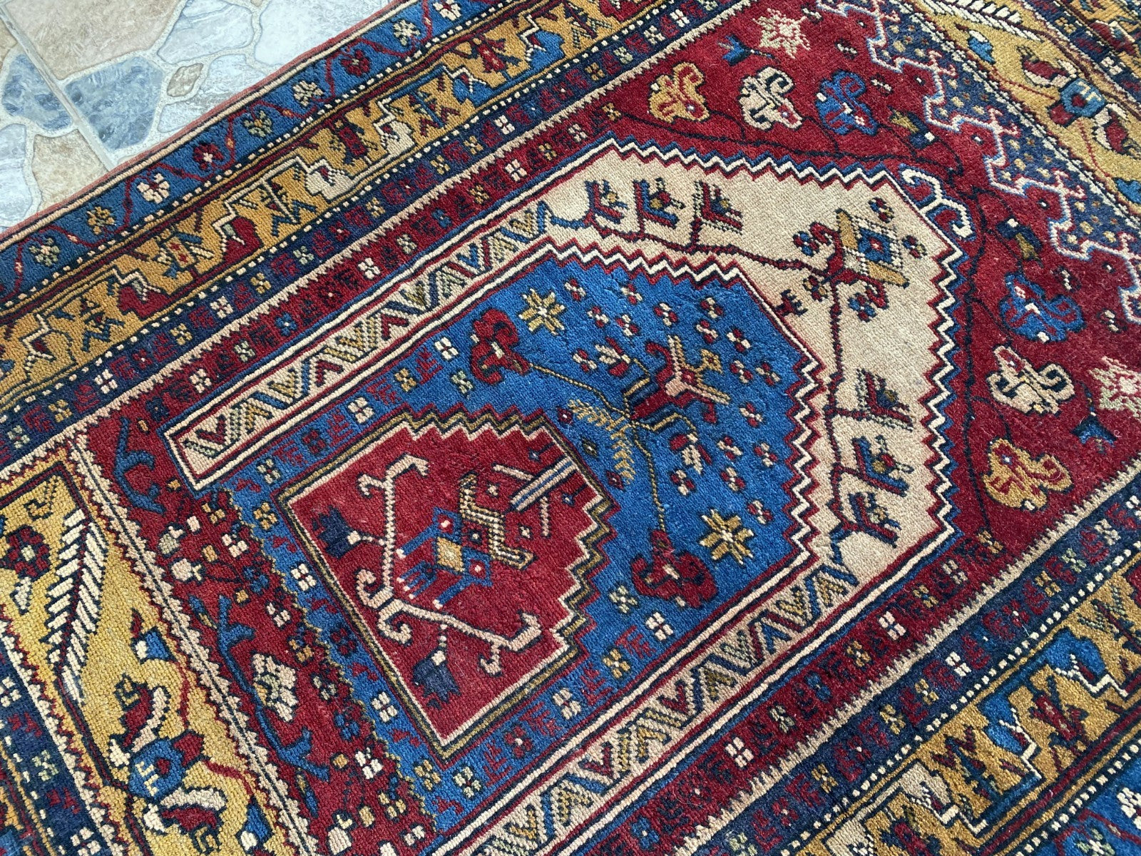 Vintage Hand-Knotted Turkish Area Rug | 3.4 x 4.7 ft | Classic Red Medallion Rug