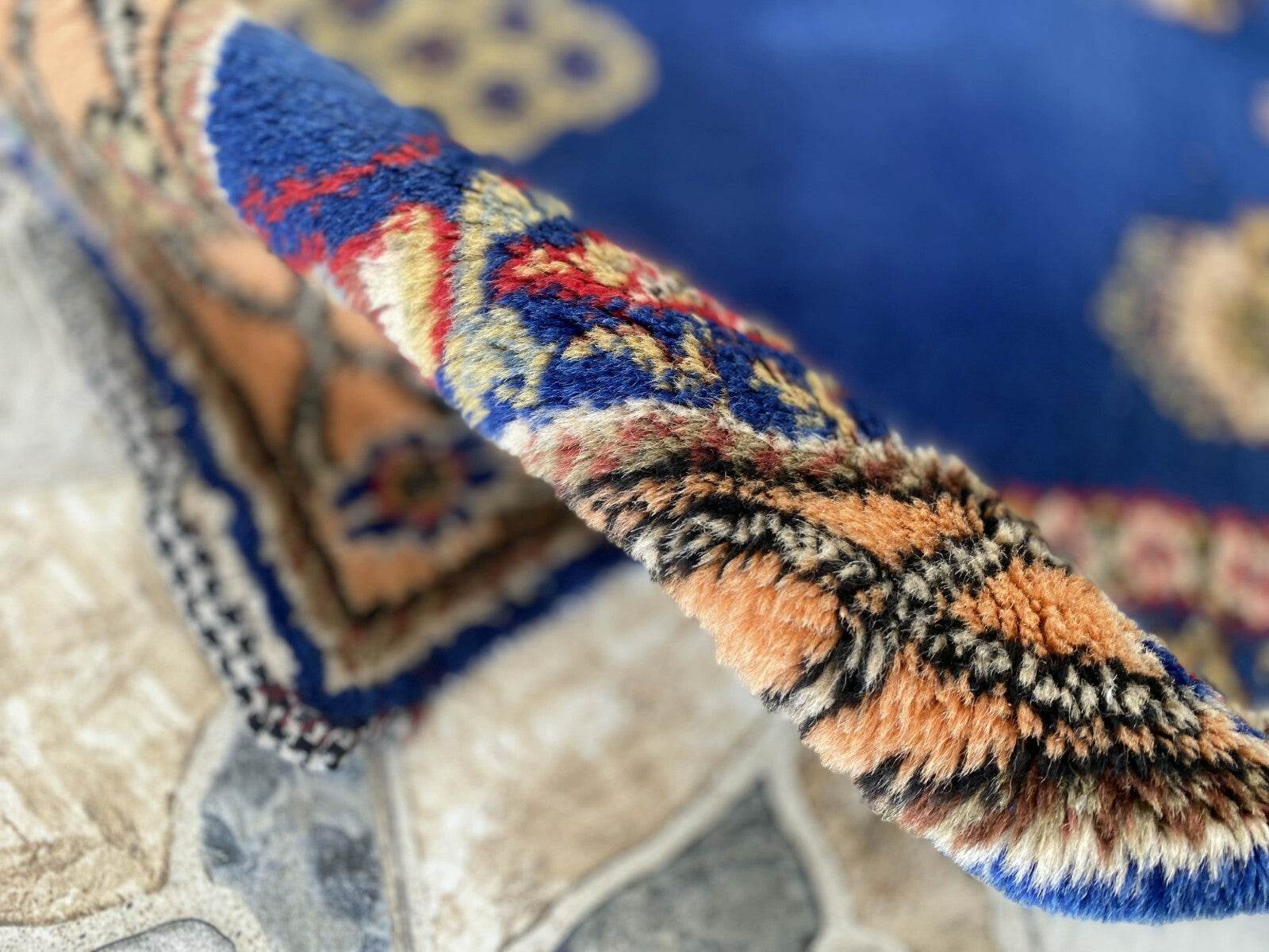 Blue Turkish Prayer Vintage Rug, 1990s Handmade Wool Geometric Farmhouse Small