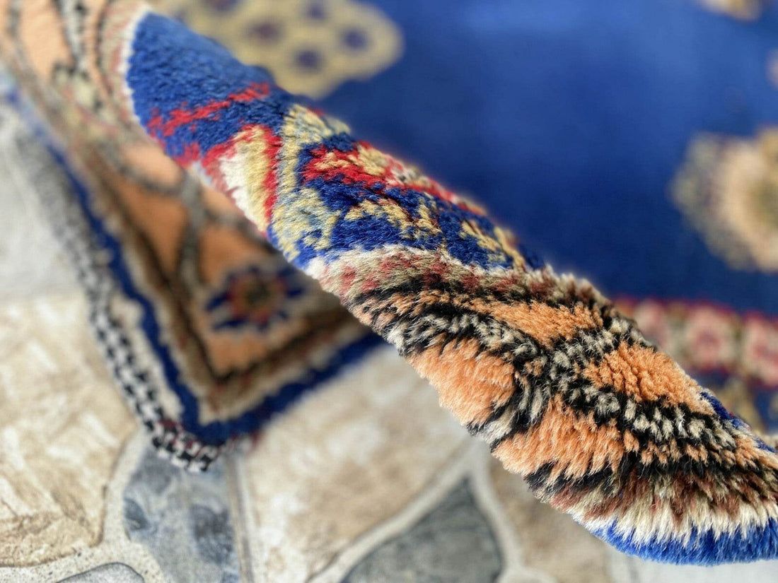 Blue Turkish Prayer Vintage Rug, 1990s Handmade Wool Geometric Farmhouse Small